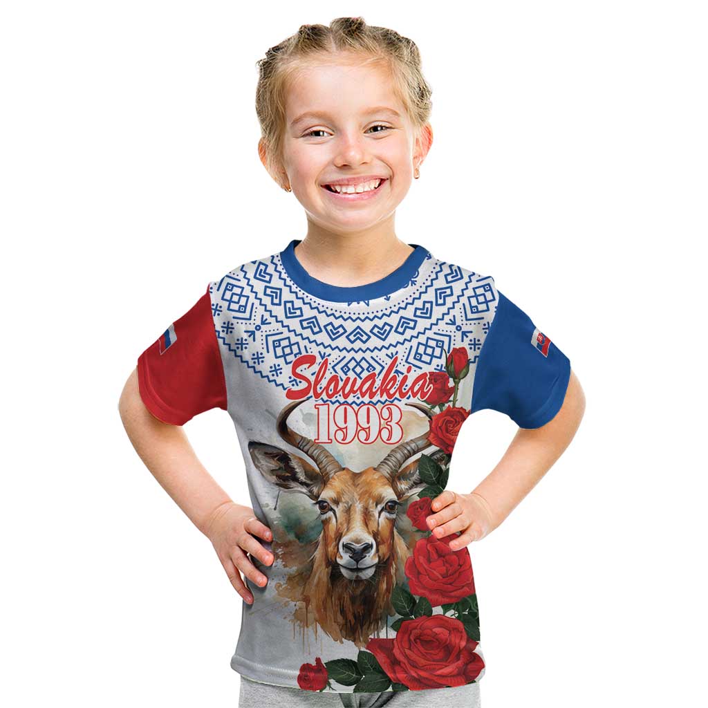 Slovakia Restoration Day 1993 Kid T Shirt Tatra Chamois With Red Rose - Wonder Print Shop