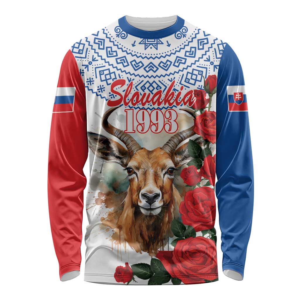 Slovakia Restoration Day 1993 Long Sleeve Shirt Tatra Chamois With Red Rose - Wonder Print Shop