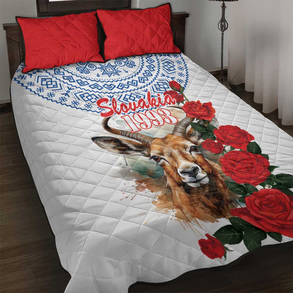 Slovakia Restoration Day 1993 Quilt Bed Set Tatra Chamois With Red Rose - Wonder Print Shop