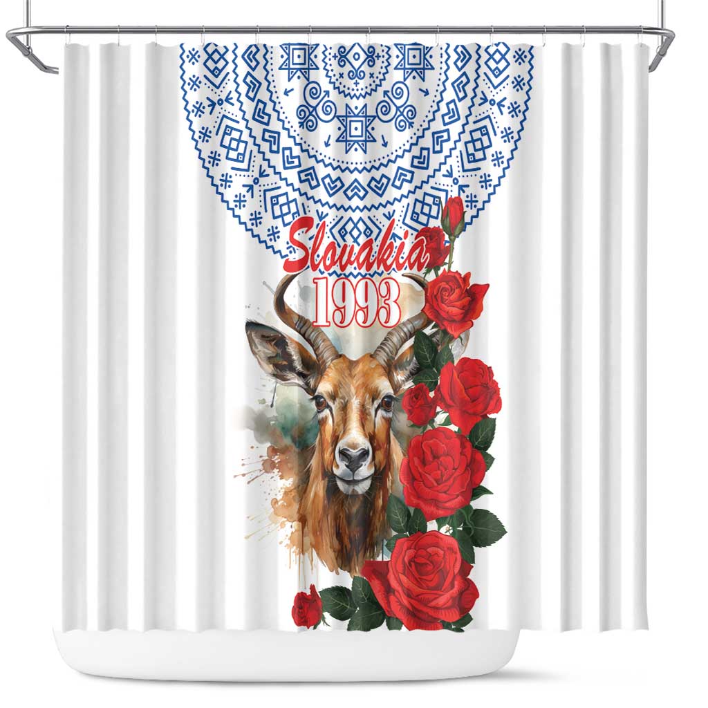 Slovakia Restoration Day 1993 Shower Curtain Tatra Chamois With Red Rose