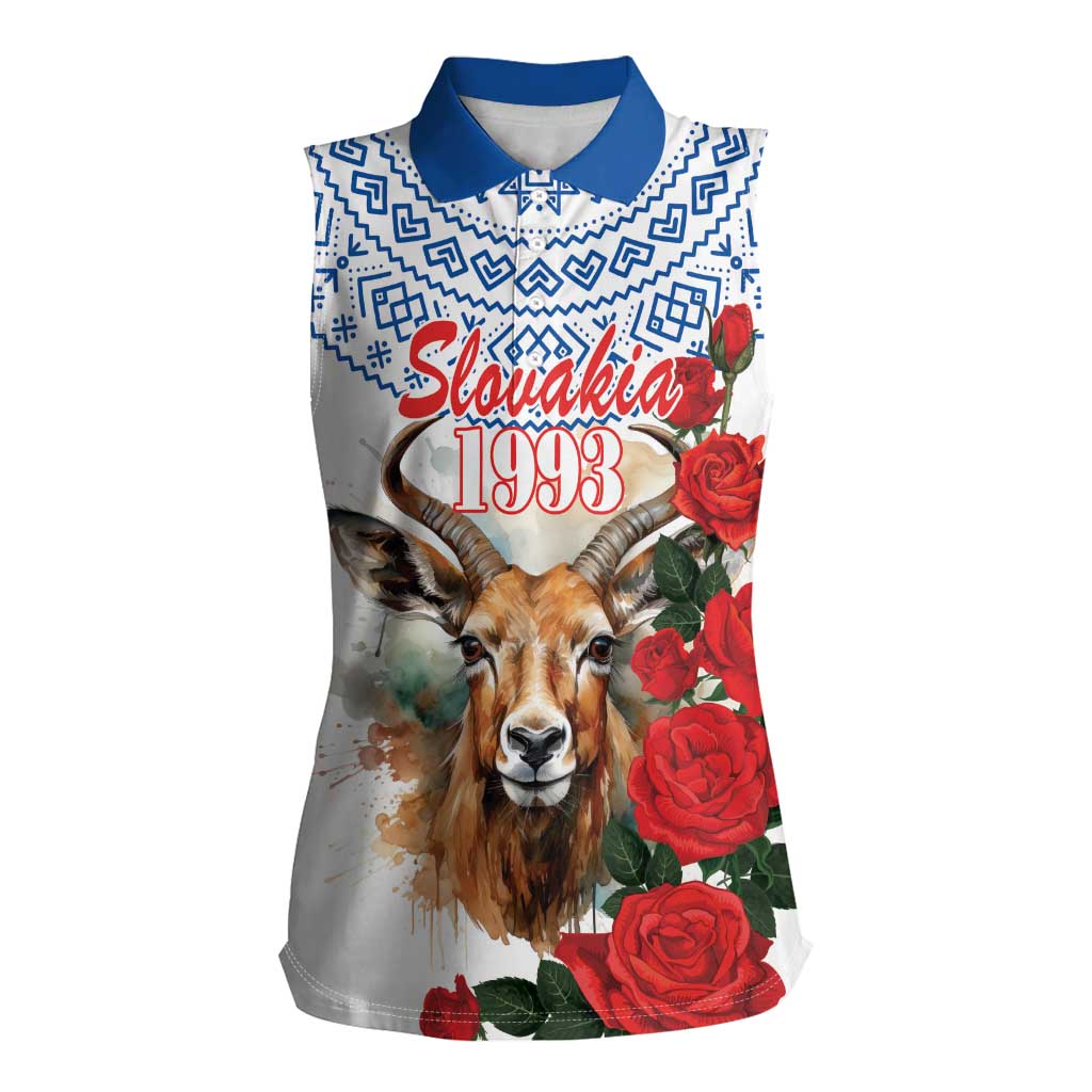 Slovakia Restoration Day 1993 Women Sleeveless Polo Shirt Tatra Chamois With Red Rose - Wonder Print Shop