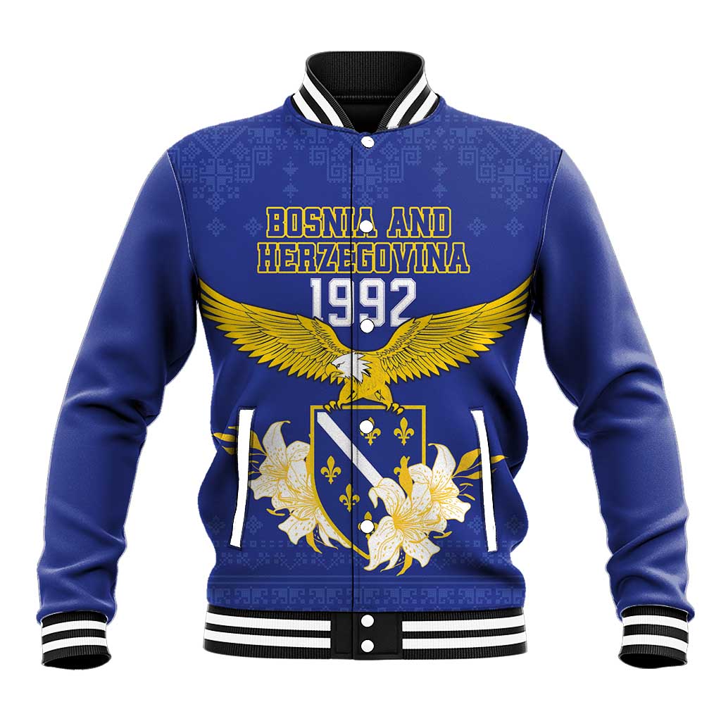 Personalized Bosnia and Herzegovina Independence Day Baseball Jacket Golden Eagle With Lilium Bosniacum