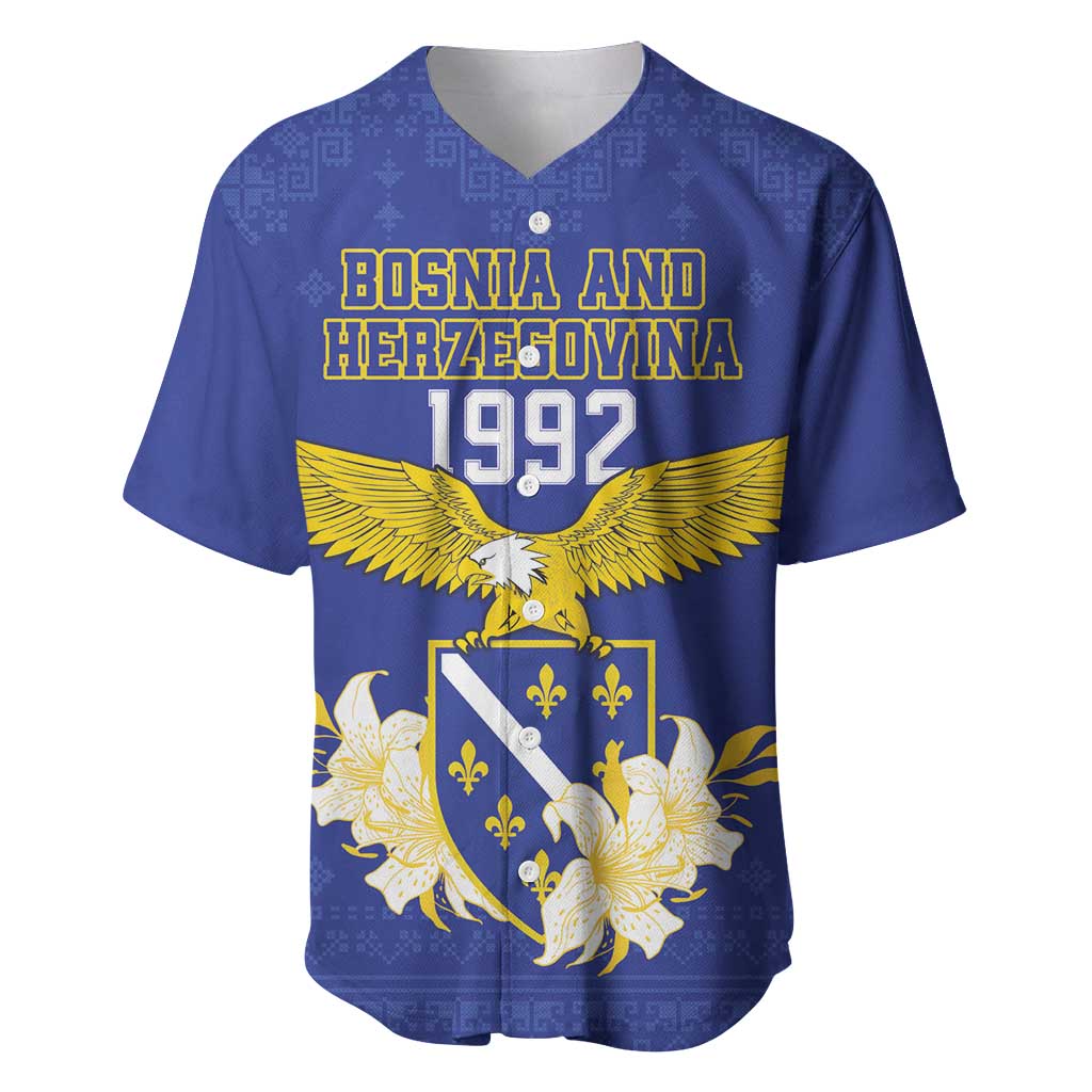 Personalized Bosnia and Herzegovina Independence Day Baseball Jersey Golden Eagle With Lilium Bosniacum