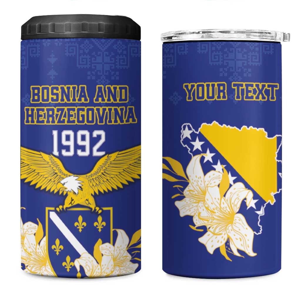 Personalized Bosnia and Herzegovina Independence Day 4 in 1 Can Cooler Tumbler Golden Eagle With Lilium Bosniacum