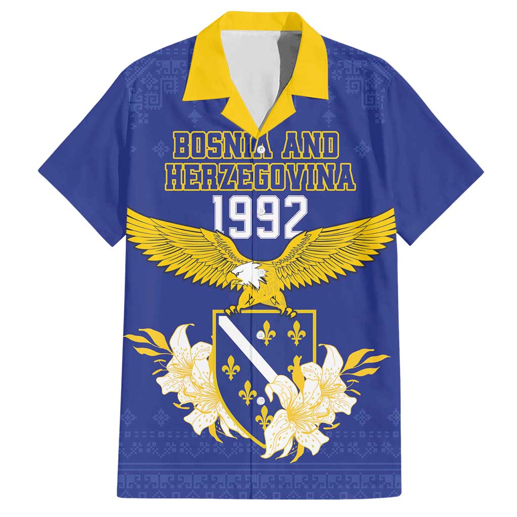 Personalized Bosnia and Herzegovina Independence Day Hawaiian Shirt Golden Eagle With Lilium Bosniacum