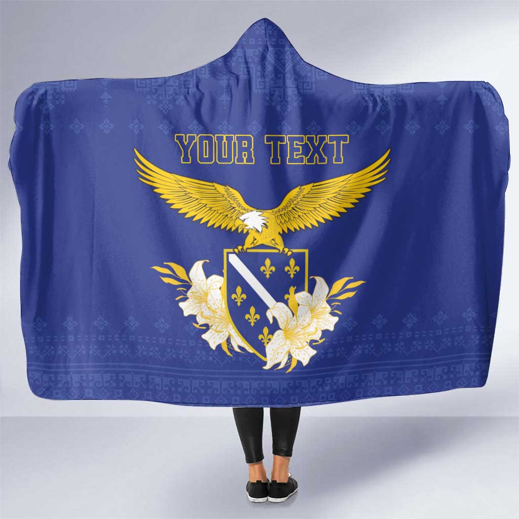 Personalized Bosnia and Herzegovina Independence Day Hooded Blanket Golden Eagle With Lilium Bosniacum