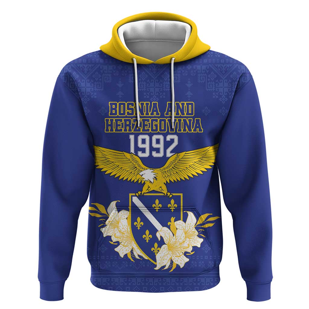 Personalized Bosnia and Herzegovina Independence Day Hoodie Golden Eagle With Lilium Bosniacum