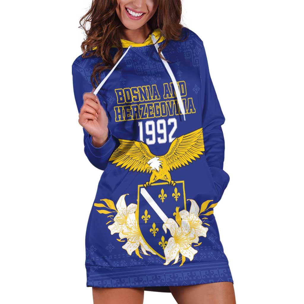 Personalized Bosnia and Herzegovina Independence Day Hoodie Dress Golden Eagle With Lilium Bosniacum