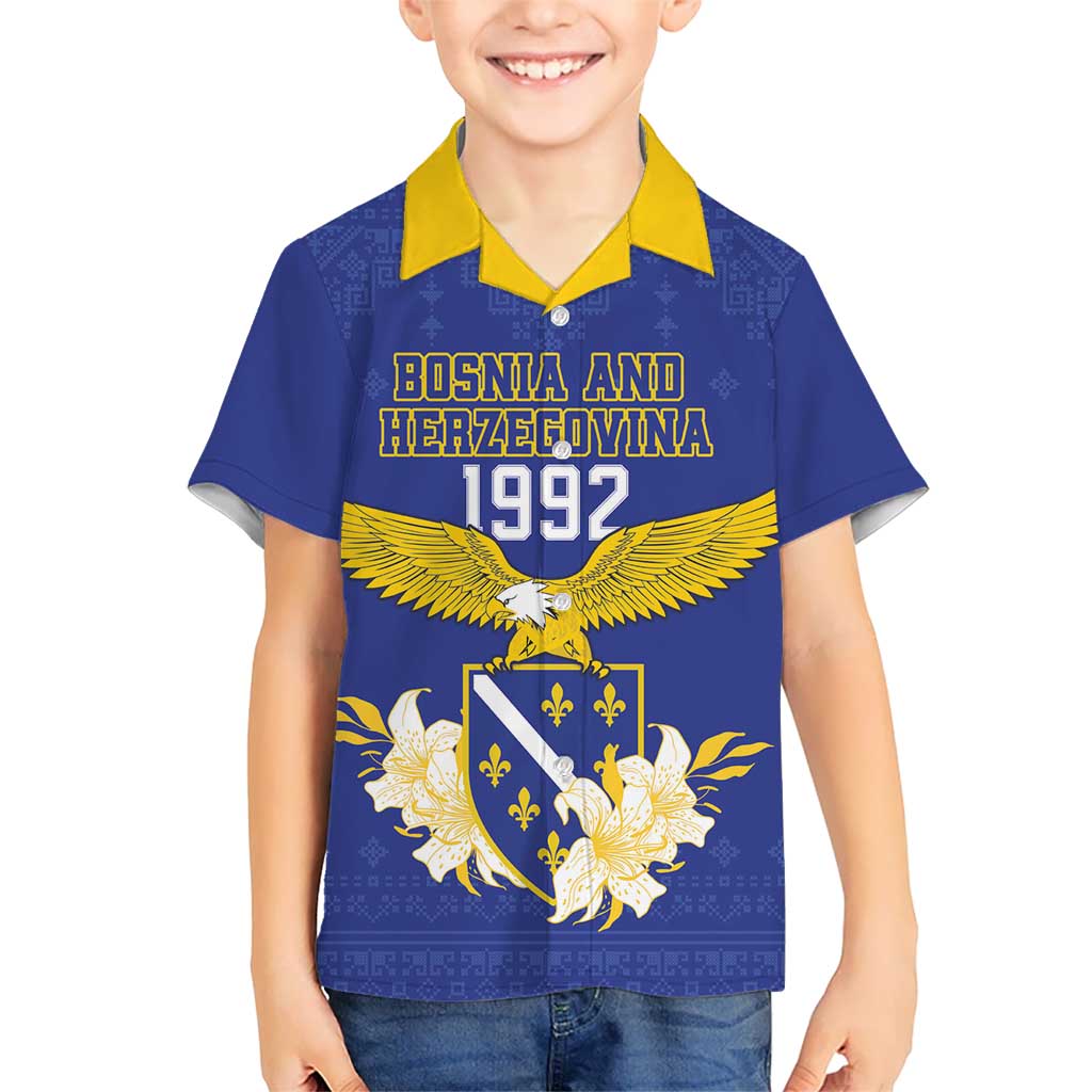 Personalized Bosnia and Herzegovina Independence Day Kid Hawaiian Shirt Golden Eagle With Lilium Bosniacum