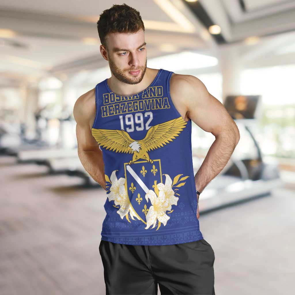 Personalized Bosnia and Herzegovina Independence Day Men Tank Top Golden Eagle With Lilium Bosniacum - Wonder Print Shop