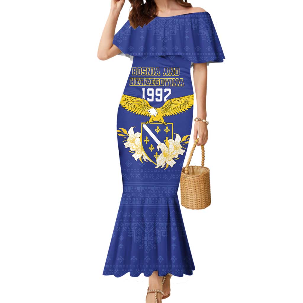 Personalized Bosnia and Herzegovina Independence Day Mermaid Dress Golden Eagle With Lilium Bosniacum - Wonder Print Shop