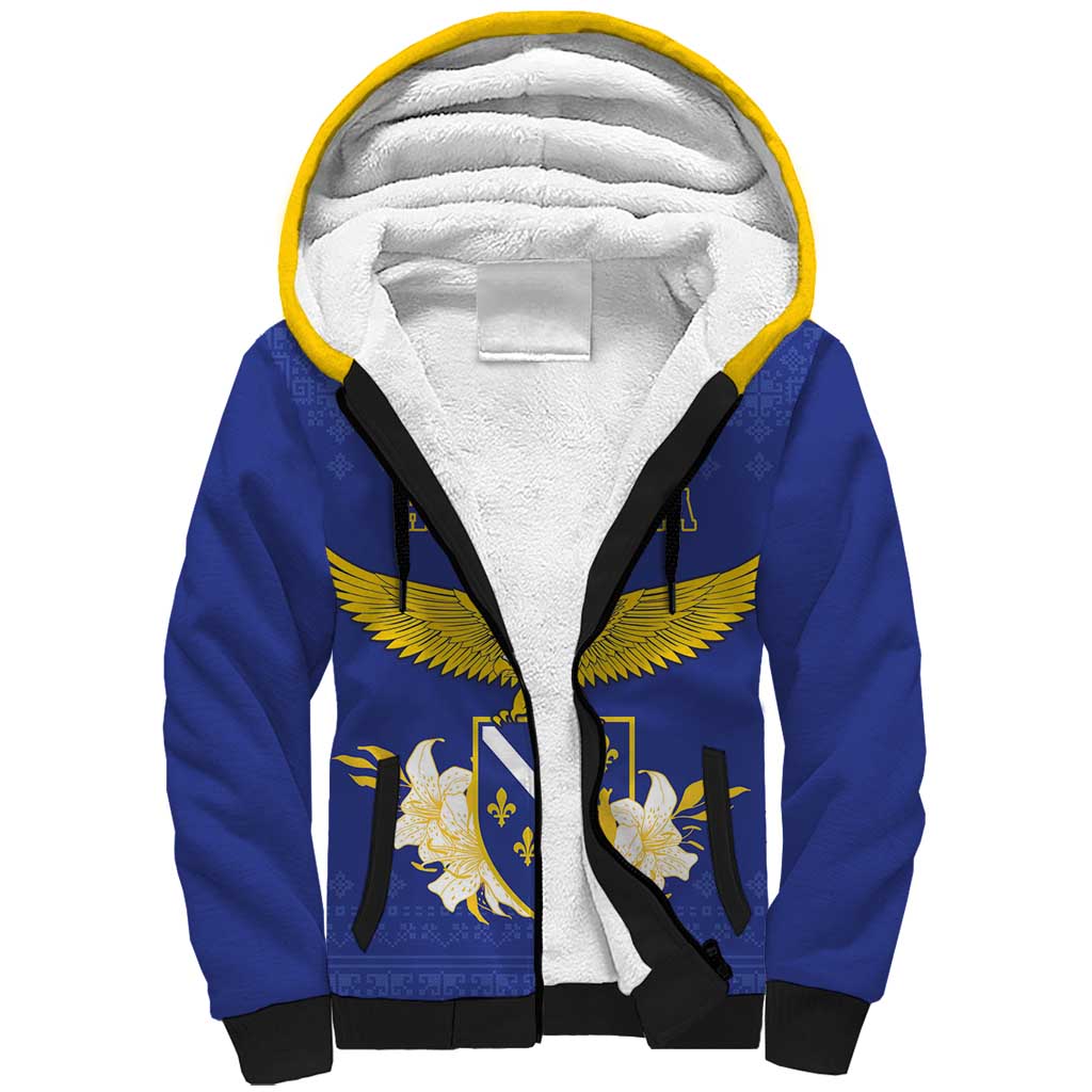 Personalized Bosnia and Herzegovina Independence Day Sherpa Hoodie Golden Eagle With Lilium Bosniacum - Wonder Print Shop