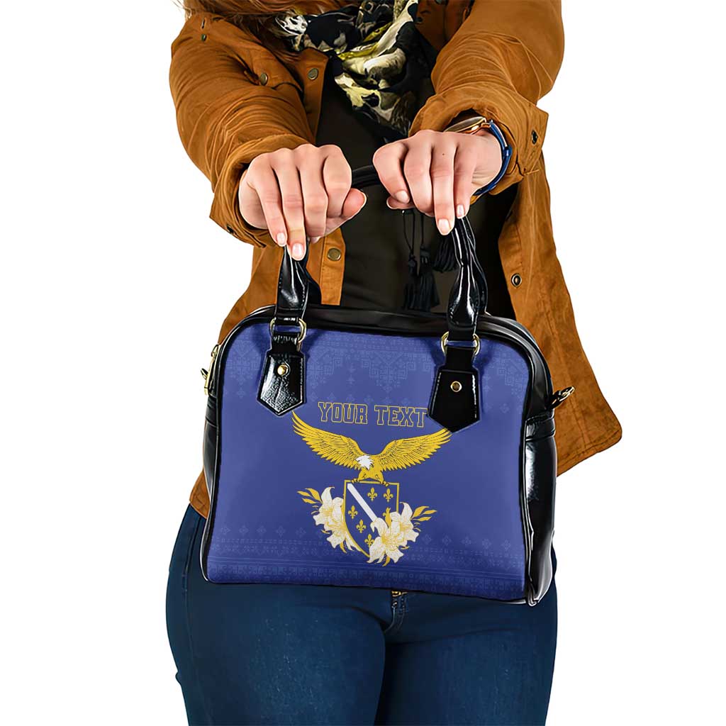 Personalized Bosnia and Herzegovina Independence Day Shoulder Handbag Golden Eagle With Lilium Bosniacum - Wonder Print Shop