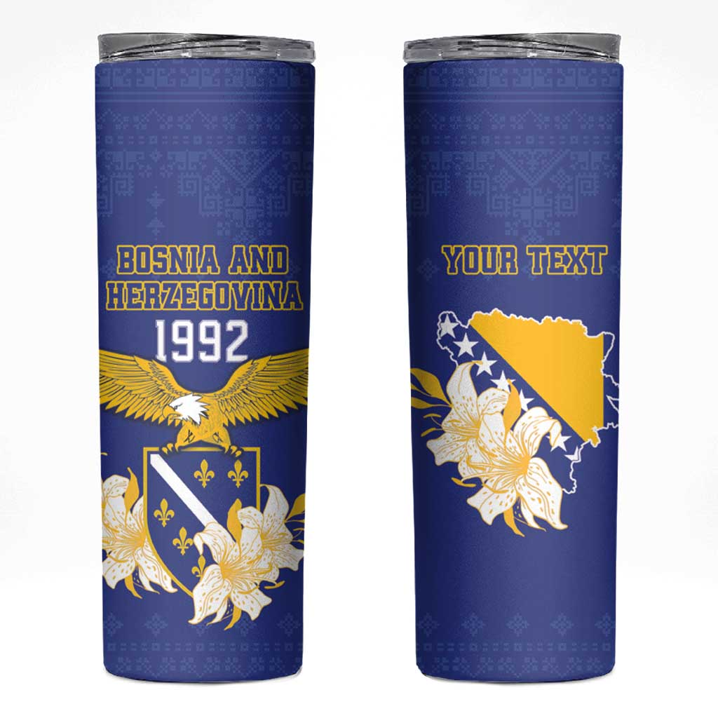 Personalized Bosnia and Herzegovina Independence Day Skinny Tumbler Golden Eagle With Lilium Bosniacum - Wonder Print Shop