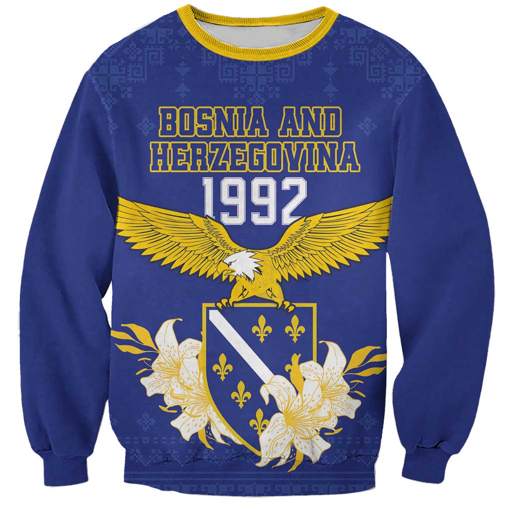 Personalized Bosnia and Herzegovina Independence Day Sweatshirt Golden Eagle With Lilium Bosniacum - Wonder Print Shop