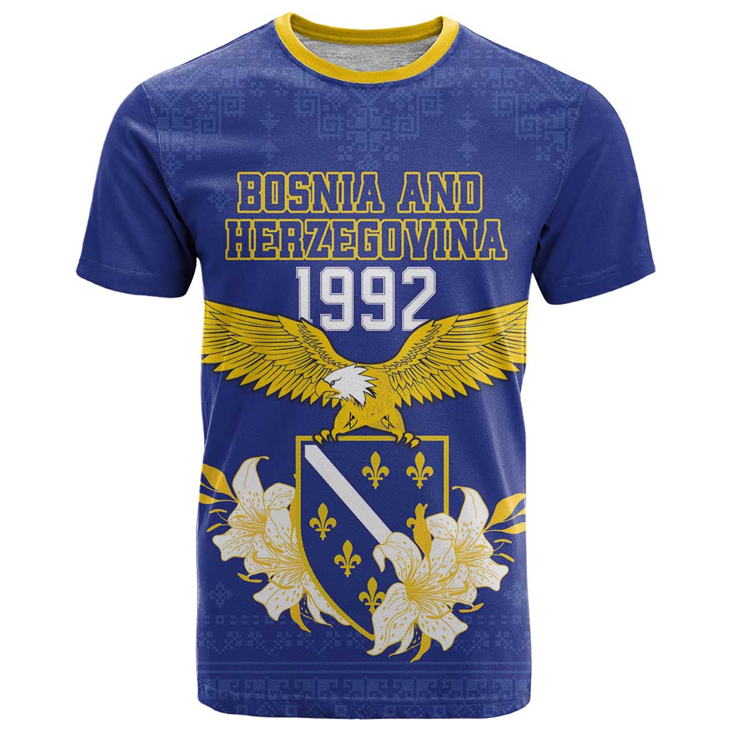 Personalized Bosnia and Herzegovina Independence Day T Shirt Golden Eagle With Lilium Bosniacum - Wonder Print Shop