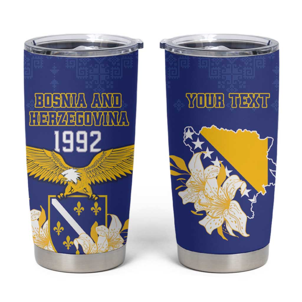 Personalized Bosnia and Herzegovina Independence Day Tumbler Cup Golden Eagle With Lilium Bosniacum - Wonder Print Shop