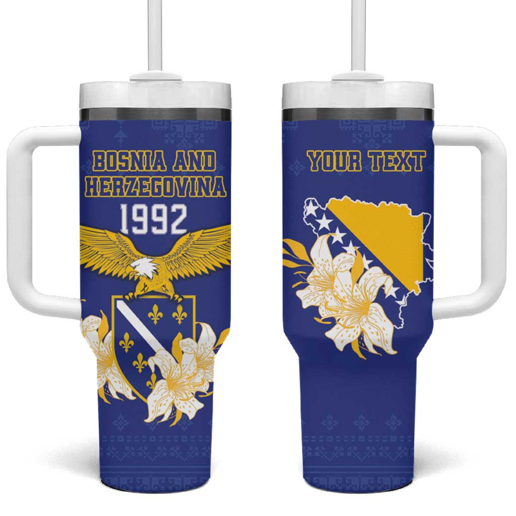 Personalized Bosnia and Herzegovina Independence Day Tumbler With Handle Golden Eagle With Lilium Bosniacum - Wonder Print Shop