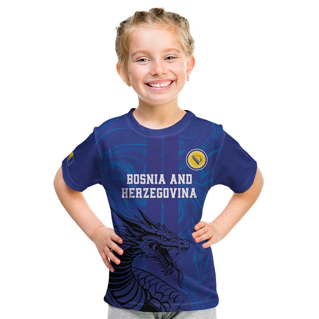 Custom Bosnia and Herzegovina Football Kid T Shirt The Dragons Go Champions