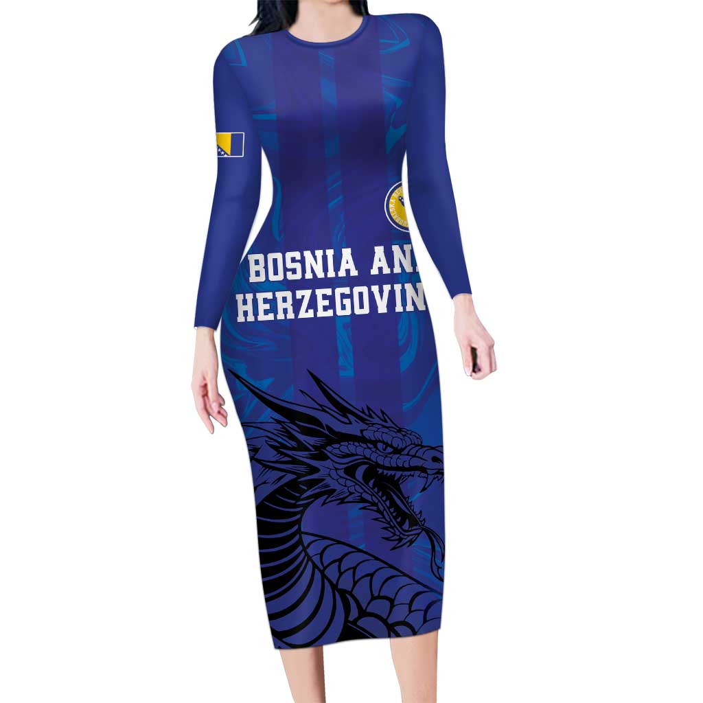 Custom Bosnia and Herzegovina Football Long Sleeve Bodycon Dress The Dragons Go Champions