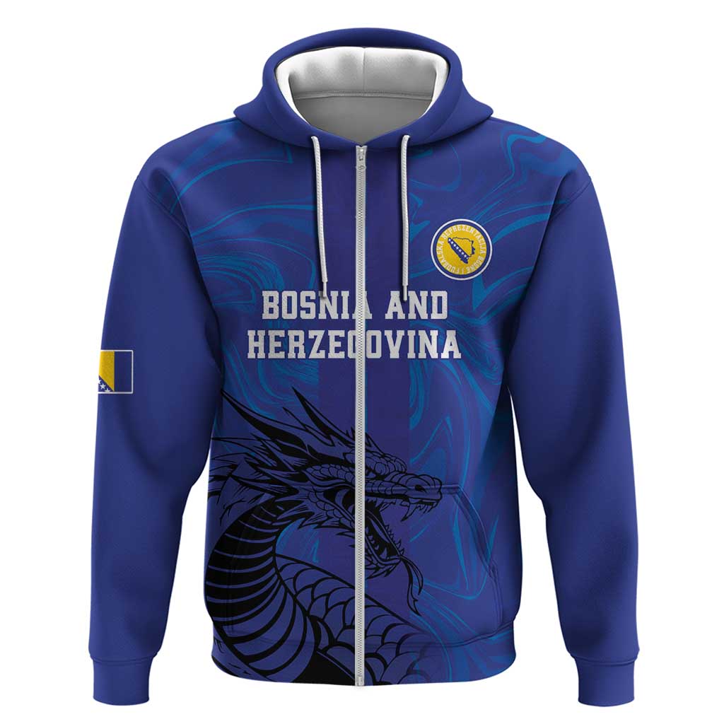 Custom Bosnia and Herzegovina Football Zip Hoodie The Dragons Go Champions - Wonder Print Shop