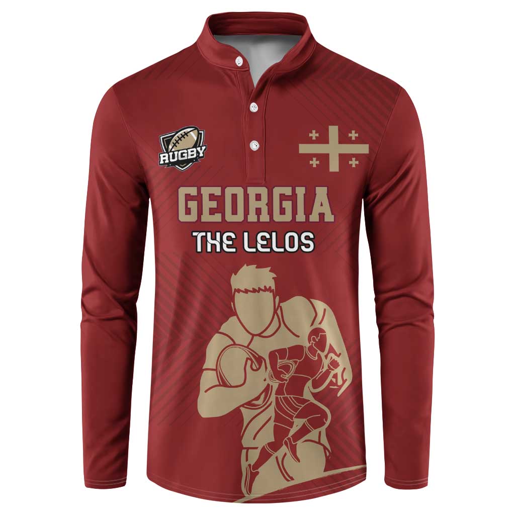 Red rugby button sweatshirt with Georgia 'The Lelos' front graphic