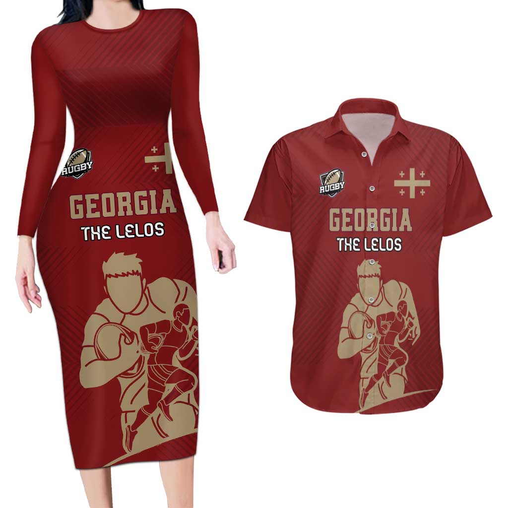 Custom Georgia Rugby Couples Matching Long Sleeve Bodycon Dress and Hawaiian Shirt The Lelos Go Champions