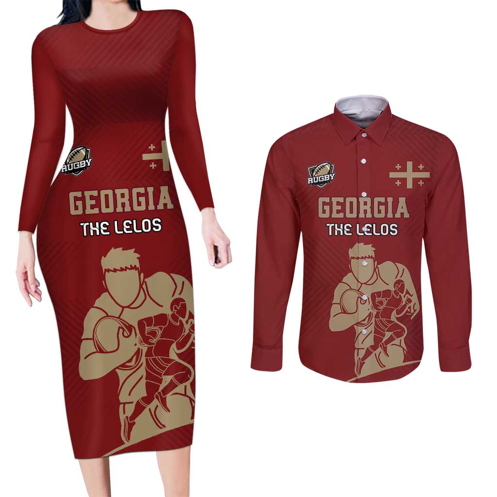 Custom Georgia Rugby Couples Matching Long Sleeve Bodycon Dress and Long Sleeve Button Shirt The Lelos Go Champions