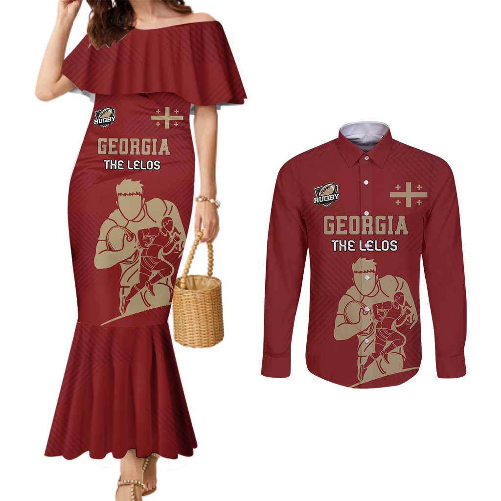 Custom Georgia Rugby Couples Matching Mermaid Dress and Long Sleeve Button Shirt The Lelos Go Champions