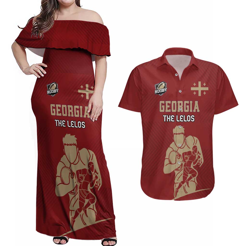 Custom Georgia Rugby Couples Matching Off Shoulder Maxi Dress and Hawaiian Shirt The Lelos Go Champions