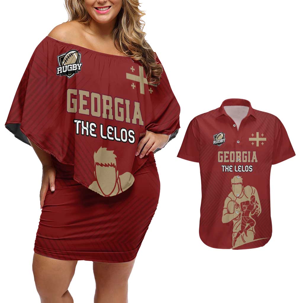 Custom Georgia Rugby Couples Matching Off Shoulder Short Dress and Hawaiian Shirt The Lelos Go Champions