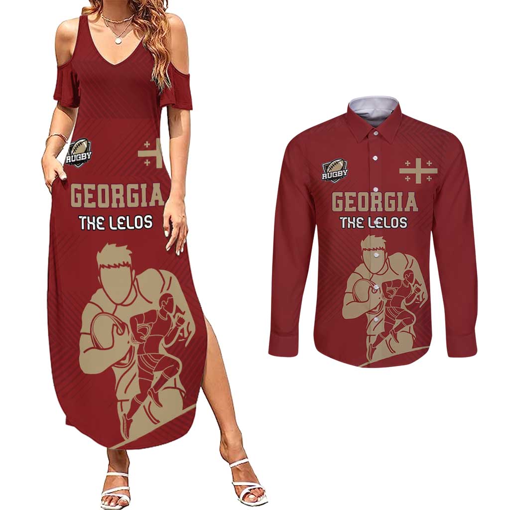 Custom Georgia Rugby Couples Matching Summer Maxi Dress and Long Sleeve Button Shirt The Lelos Go Champions