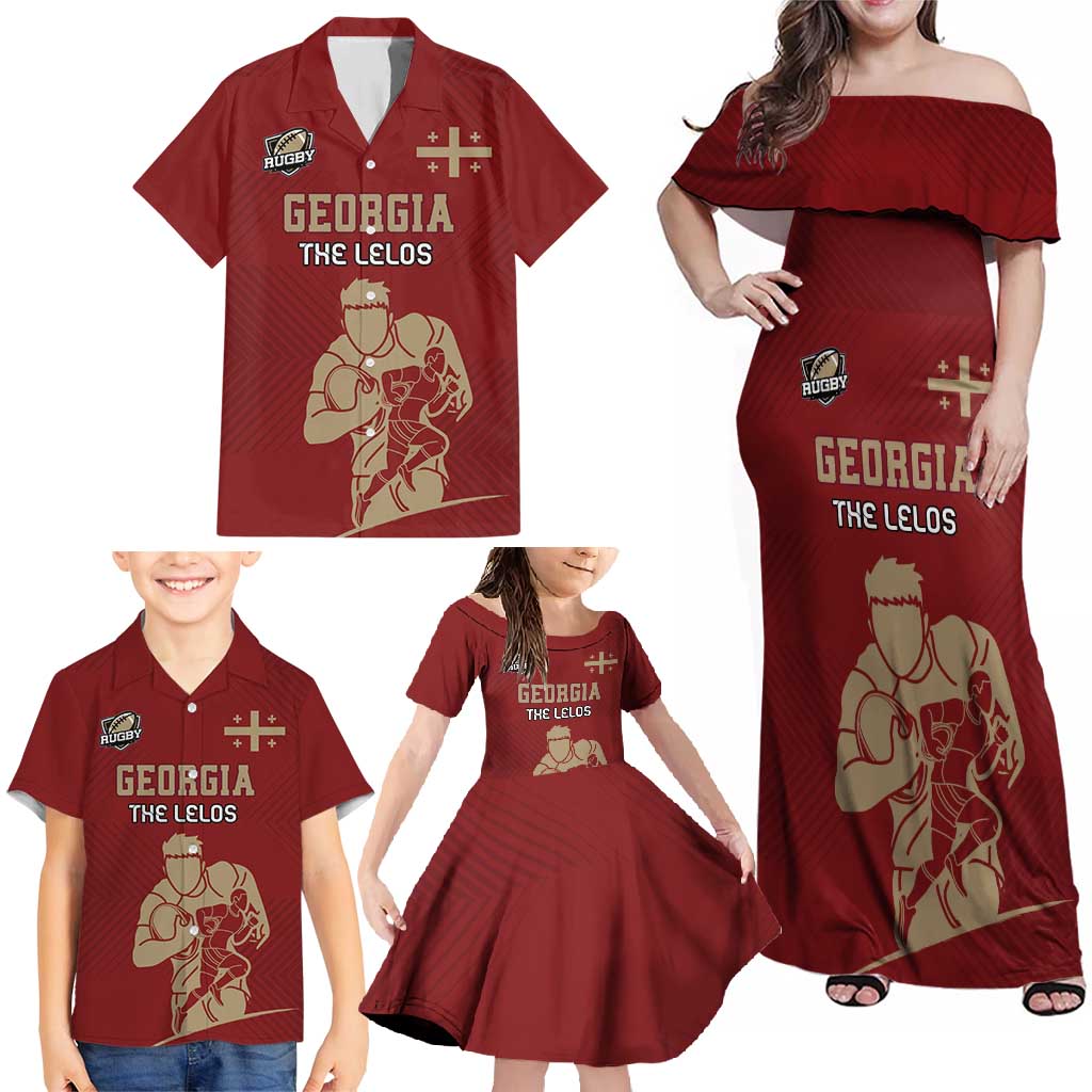 Custom Georgia Rugby Family Matching Off Shoulder Maxi Dress and Hawaiian Shirt The Lelos Go Champions