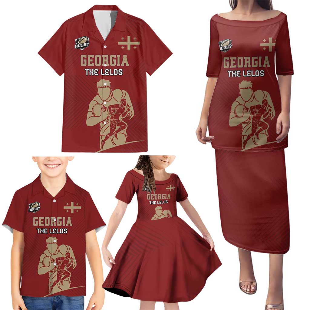 Custom Georgia Rugby Family Matching Puletasi and Hawaiian Shirt The Lelos Go Champions