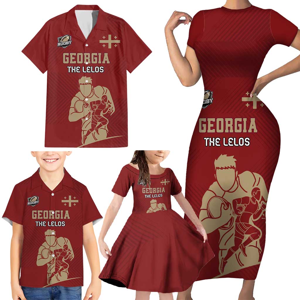 Custom Georgia Rugby Family Matching Short Sleeve Bodycon Dress and Hawaiian Shirt The Lelos Go Champions