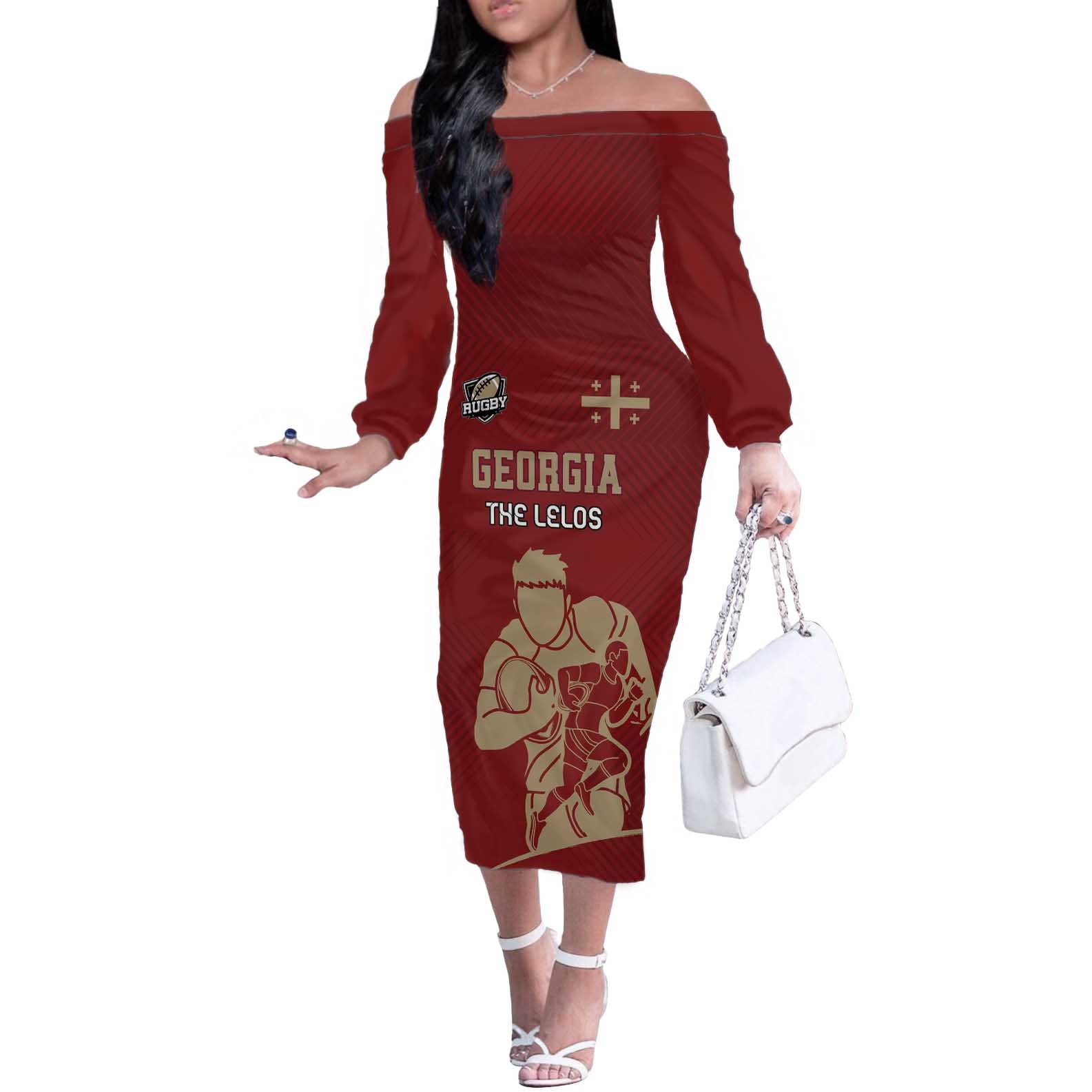 Custom Georgia Rugby Off The Shoulder Long Sleeve Dress The Lelos Go Champions - Wonder Print Shop