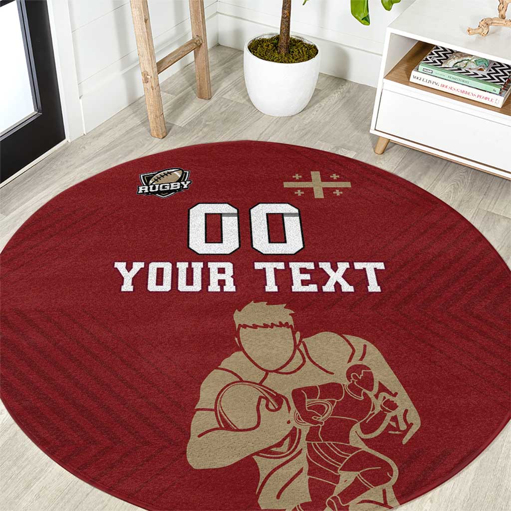 Red round rugby rug with 'YOUR TEXT' and 00 graphics