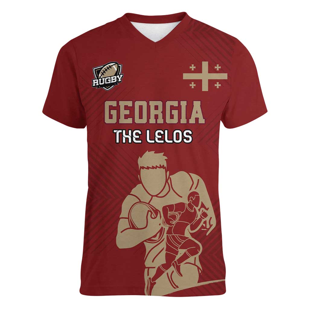 Custom Georgia Rugby Women V-Neck T-Shirt The Lelos Go Champions