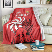 Red personalized Georgia blanket with lion graphic and customizable "Your Text" front