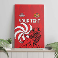 Red lion canvas wall art with customizable text on a shelf background