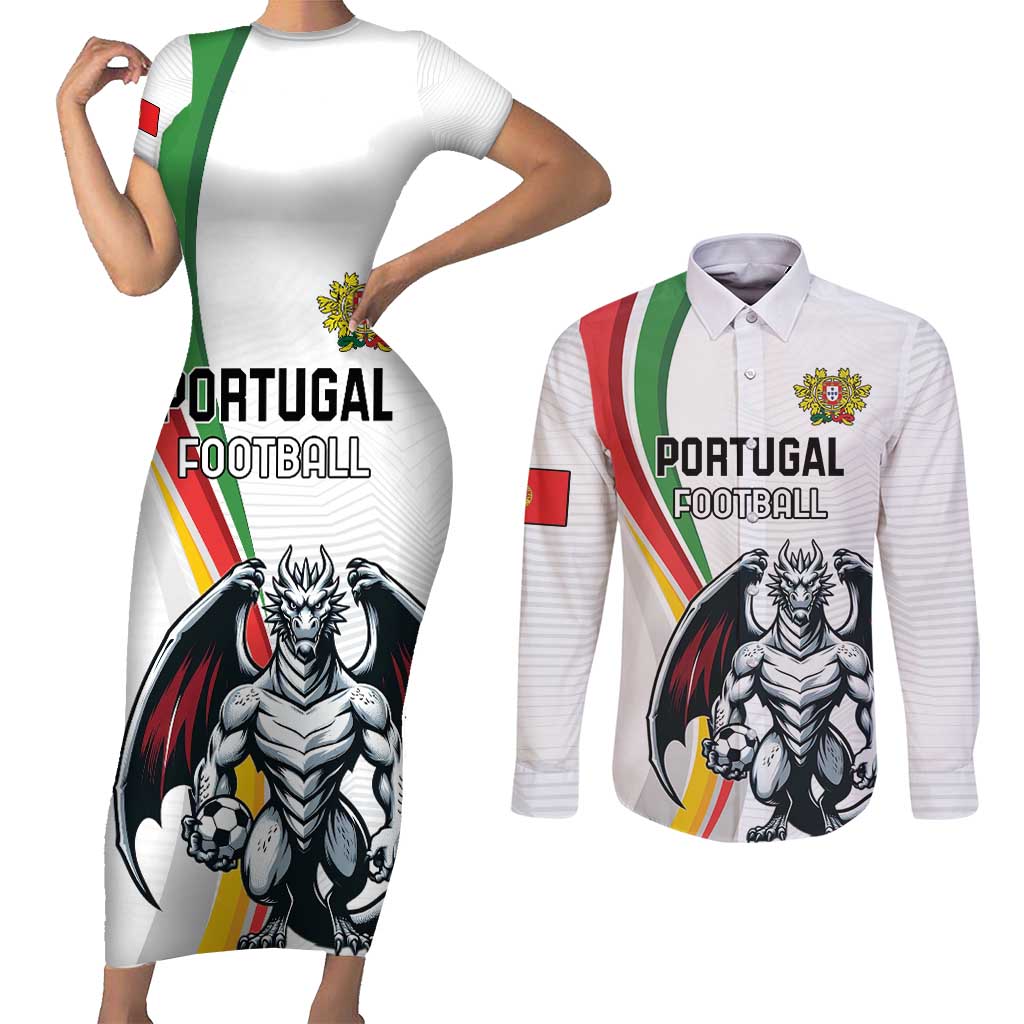 Custom Portugal Football Couples Matching Short Sleeve Bodycon Dress and Long Sleeve Button Shirt A Selecao das Quinas Dragon Mascot