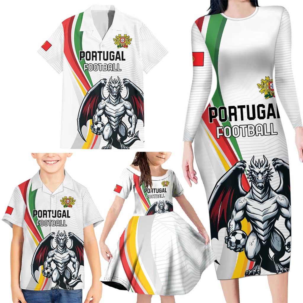 Custom Portugal Football Family Matching Long Sleeve Bodycon Dress and Hawaiian Shirt A Selecao das Quinas Dragon Mascot