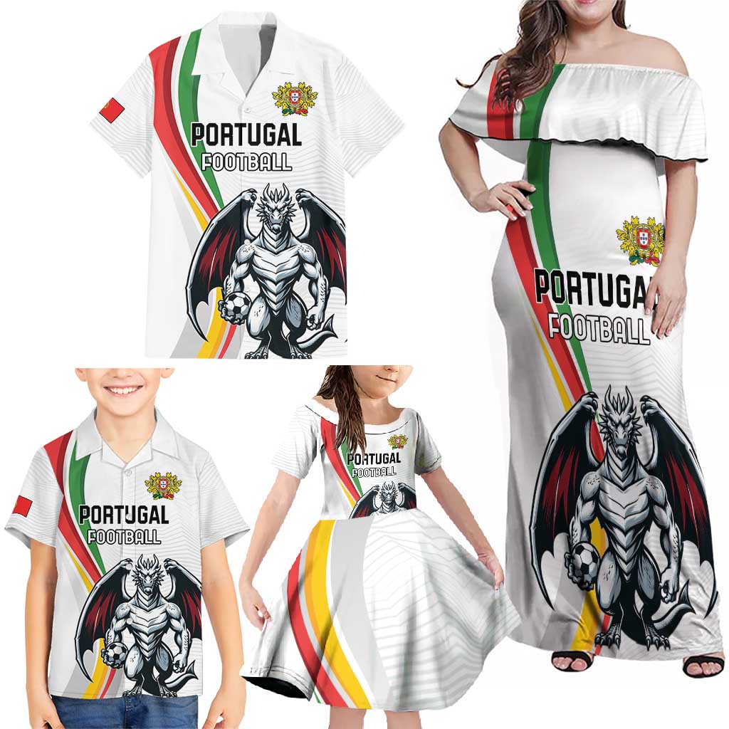 Custom Portugal Football Family Matching Off Shoulder Maxi Dress and Hawaiian Shirt A Selecao das Quinas Dragon Mascot