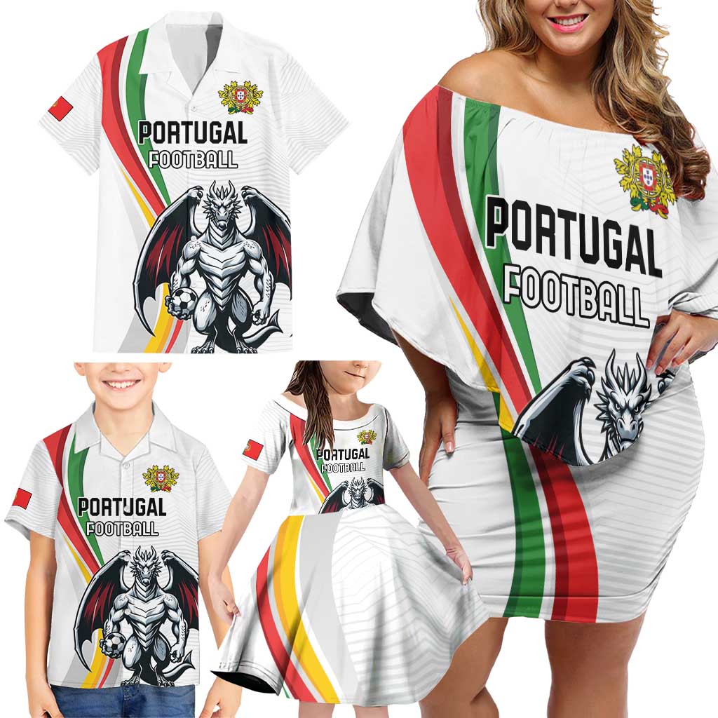 Custom Portugal Football Family Matching Off Shoulder Short Dress and Hawaiian Shirt A Selecao das Quinas Dragon Mascot