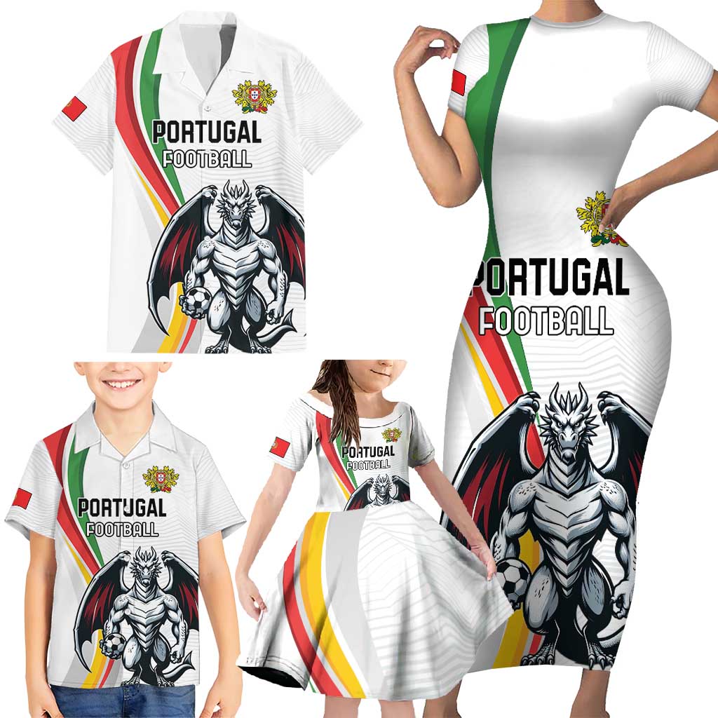 Custom Portugal Football Family Matching Short Sleeve Bodycon Dress and Hawaiian Shirt A Selecao das Quinas Dragon Mascot