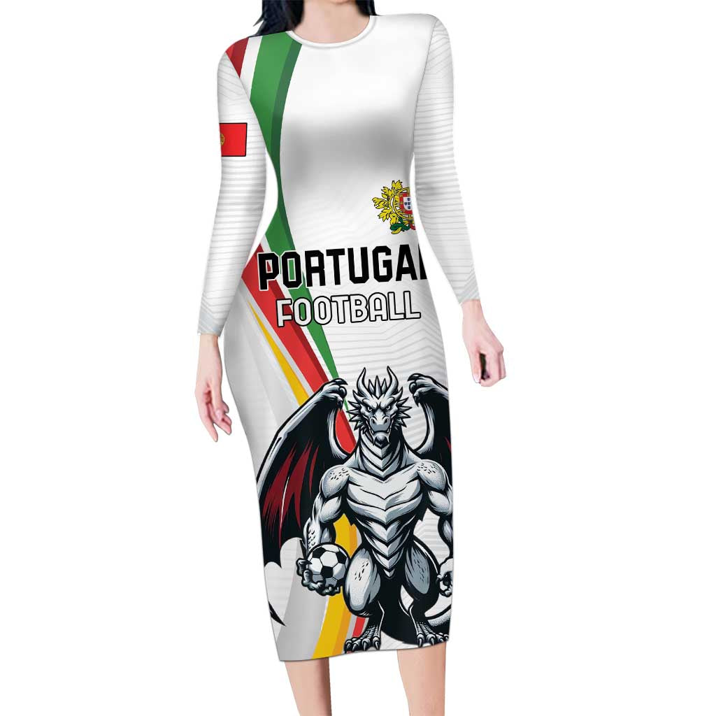 Custom Portugal Football Long Sleeve Bodycon Dress A Selecao das Quinas Dragon Mascot