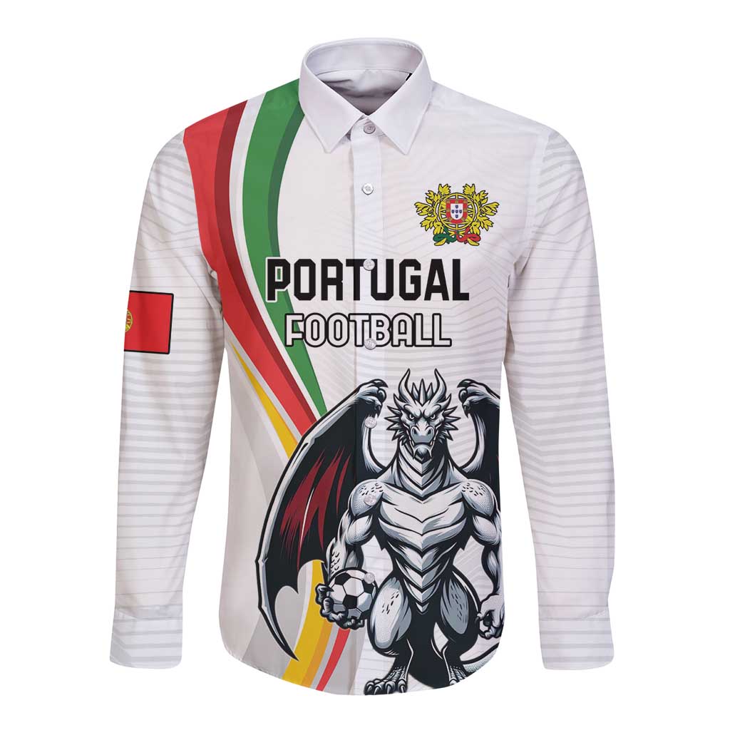 Custom Portugal Football Long Sleeve Button Shirt A Selecao das Quinas Dragon Mascot