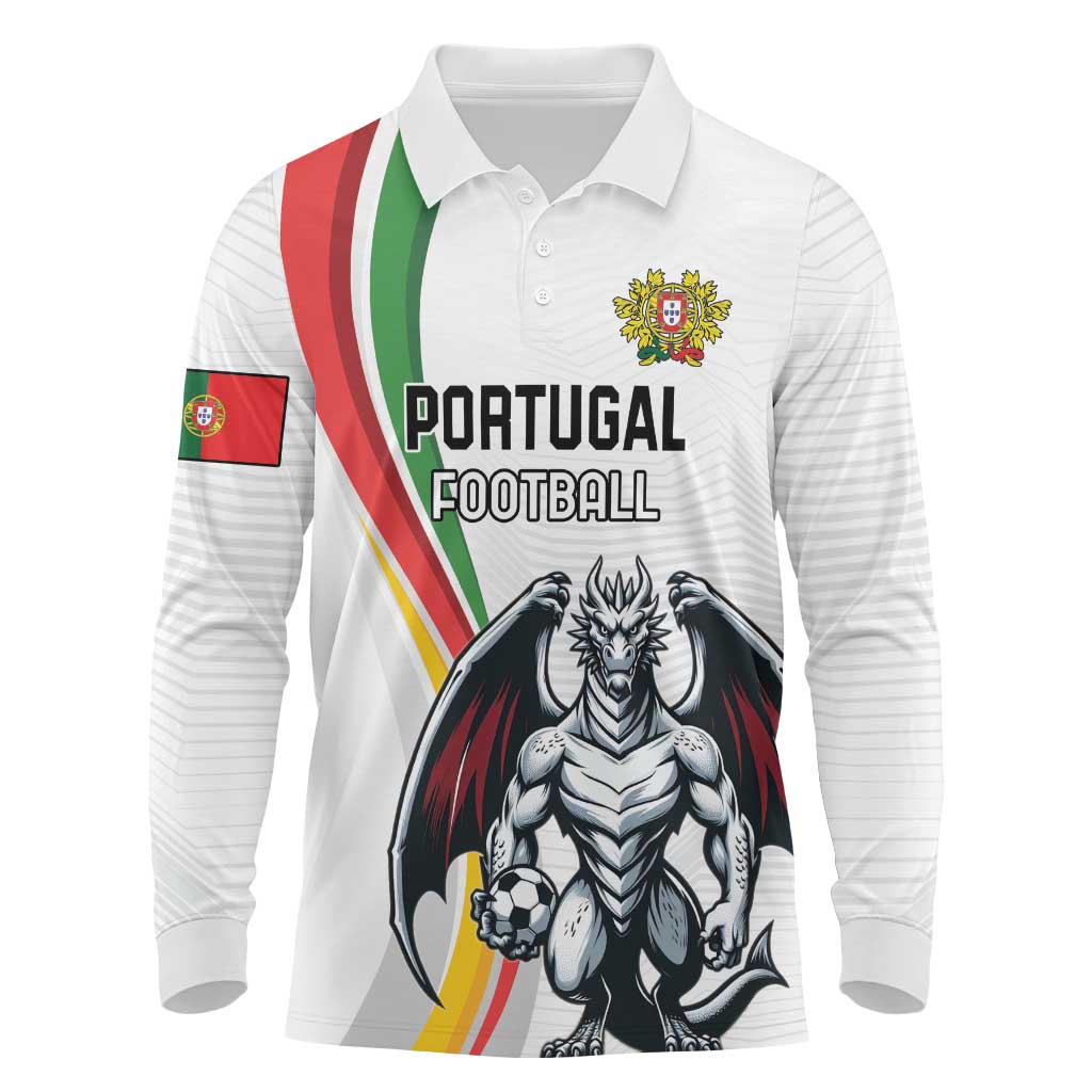 Custom Portugal Football Long Sleeve Polo Shirt A Selecao das Quinas Dragon Mascot