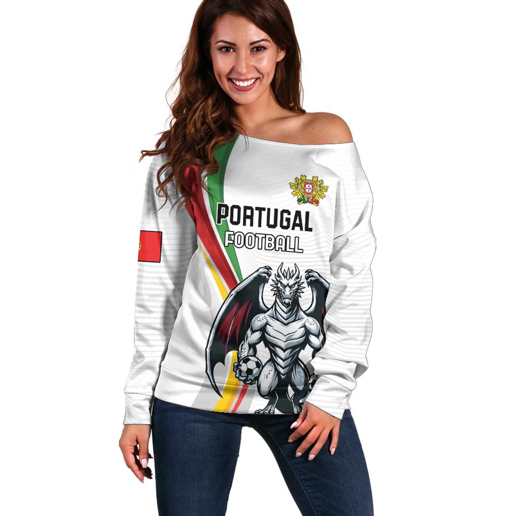 Custom Portugal Football Off Shoulder Sweater A Selecao das Quinas Dragon Mascot