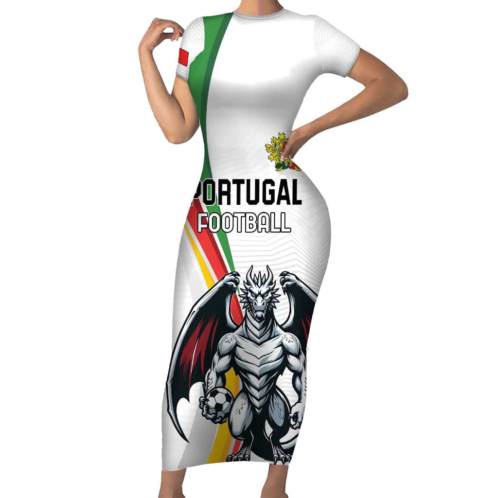 Custom Portugal Football Short Sleeve Bodycon Dress A Selecao das Quinas Dragon Mascot